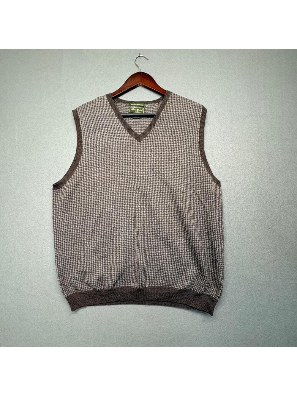 Eddie Bauer Merino Wool Blend Houndstooth Knit Vest Size L